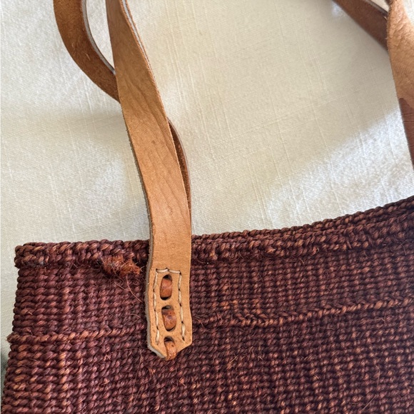 Vintage Brown Sisal Woven Tote Bag - Picture 2 of 11
